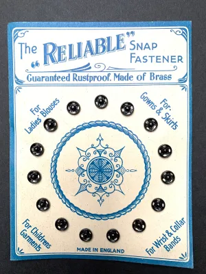 1920s/30s "RELIABLE" SNAP FASTENERs on lovely Display card - 15 x 5mm snaps