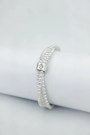 925 Sterling Silver Floating White CZ Bracelet, (3 x 3mm Bracelets) held together w/ White CZ Floating Bead, Silver Stretch Bracelet