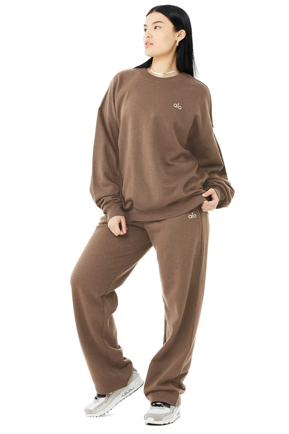 Accolade Crew Neck Pullover & Accolade Straight Leg Sweatpant Set - Hot Cocoa