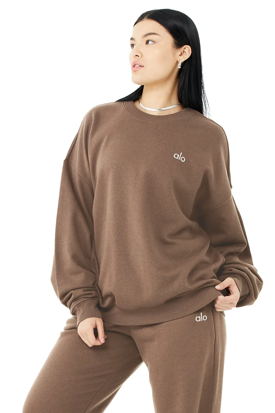 Accolade Crew Neck Pullover & Accolade Straight Leg Sweatpant Set - Hot Cocoa