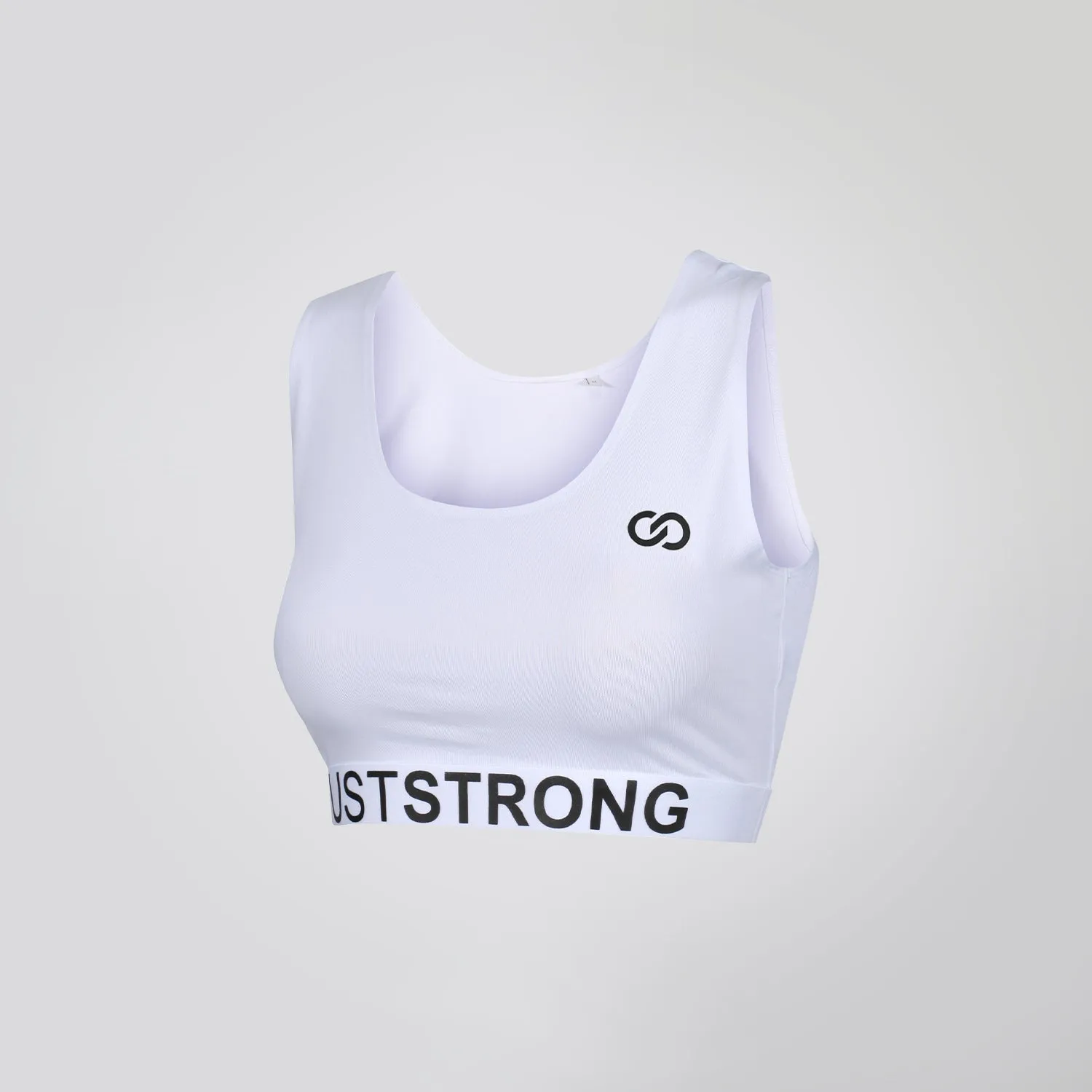 All White Just Strong Sports Bra