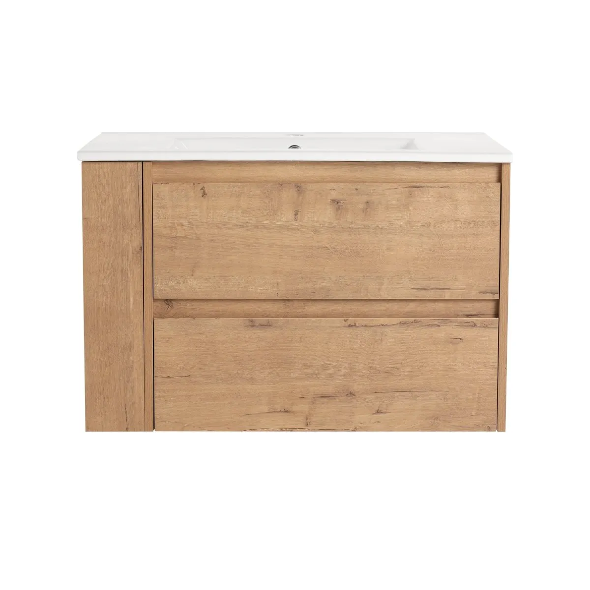 Allsumhome 30" Wall Mounting Floating Bathroom Vanity With Ceramic Sink,Imitative Oak Finish,2-Soft Close Drawer