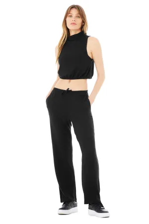 Alolux Soho Mock Neck Tank & Alolux High-Waist Soho Wide Leg Pant Set - Black