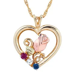 Black Hills Gold Heart Birthstone Necklace - 1 to 6 Stones