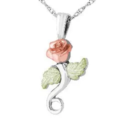 Black Hills Gold Silver Rose Necklace