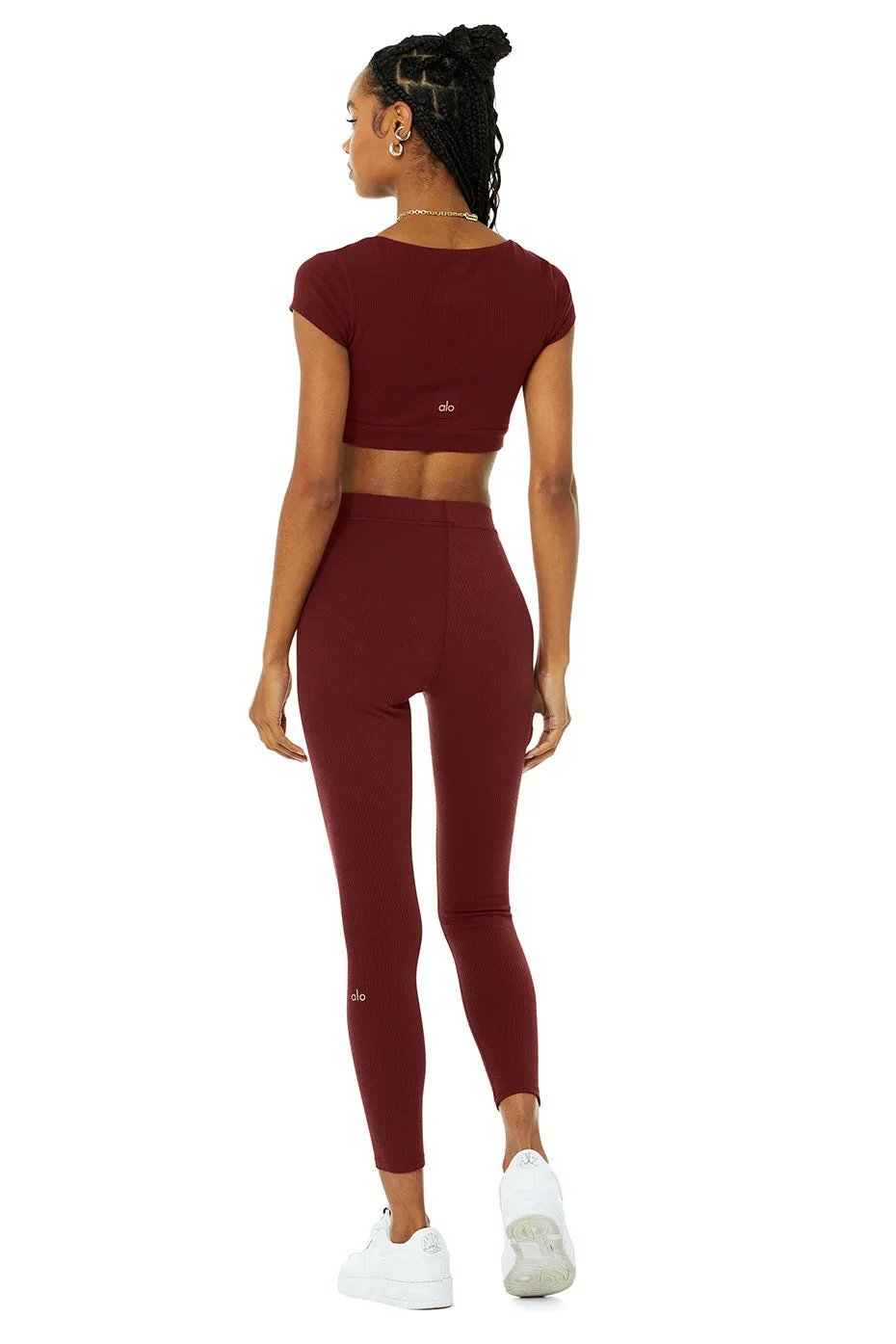 Blissful Henley Bra Top & Ribbed High-Waist 7/8 Blissful Legging Set - Cranberry