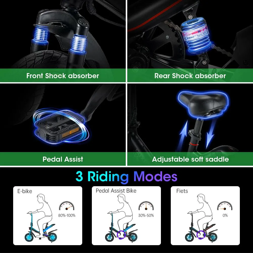 Electric Folding City Bike - 350W 12 Inch 36V 7.5Ah 40KM Range