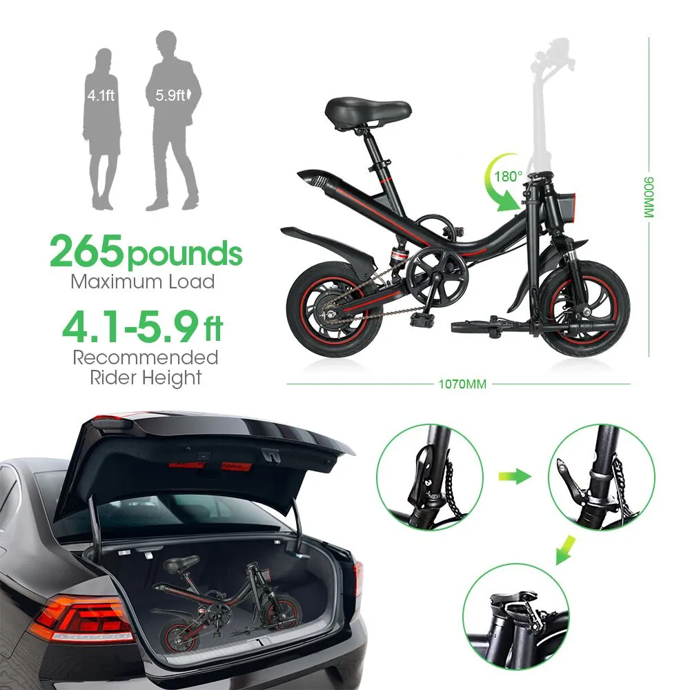 Electric Folding City Bike - 350W 12 Inch 36V 7.5Ah 40KM Range