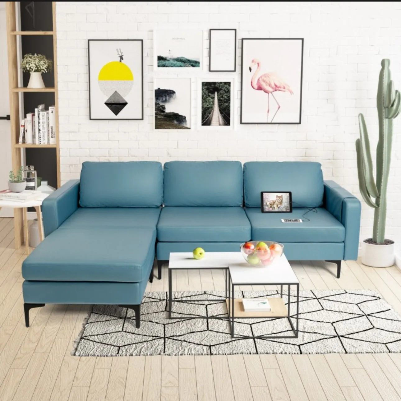 Elegant Modern Heavy Duty Comfortable L-Shaped Sectional Sofa Couch With Reversible Chaise | 2 USB-Ports | Thick Seat Cushions | Ottoman