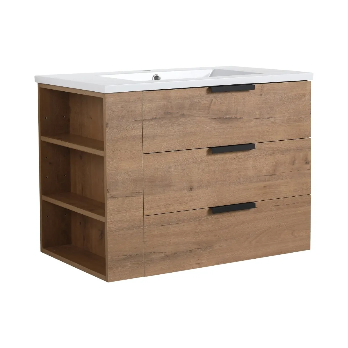 ExBrite 30" Oak Bathroom Vanity With Top Adjustable Side Shelf