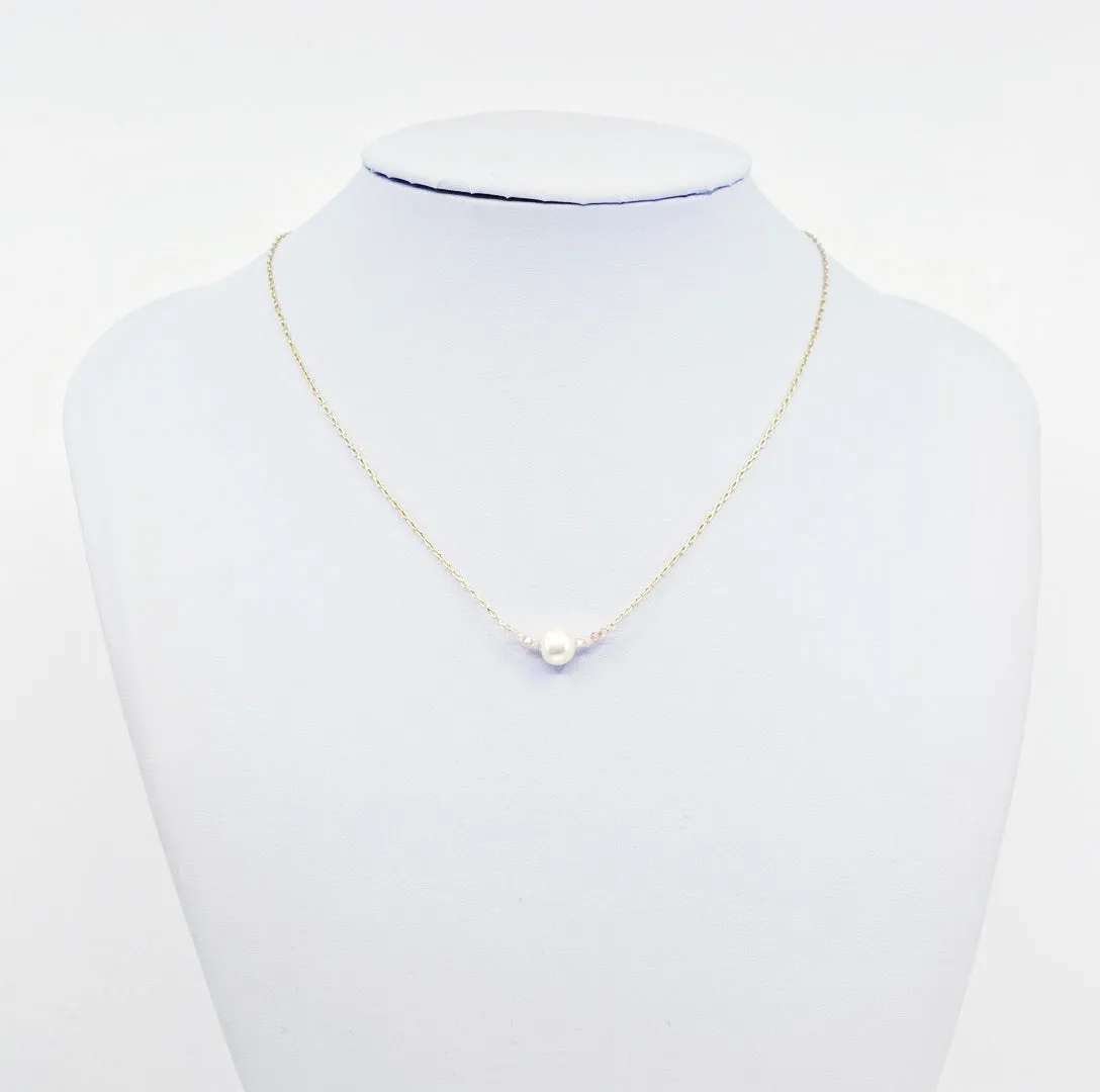 Floating Pearl Line Necklace and Earrings Set