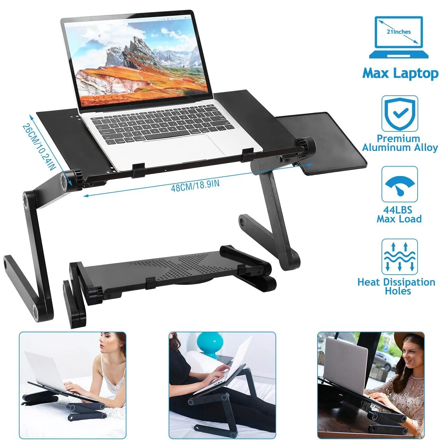 Foldable Laptop Table Bed Notebook Desk with Mouse Board