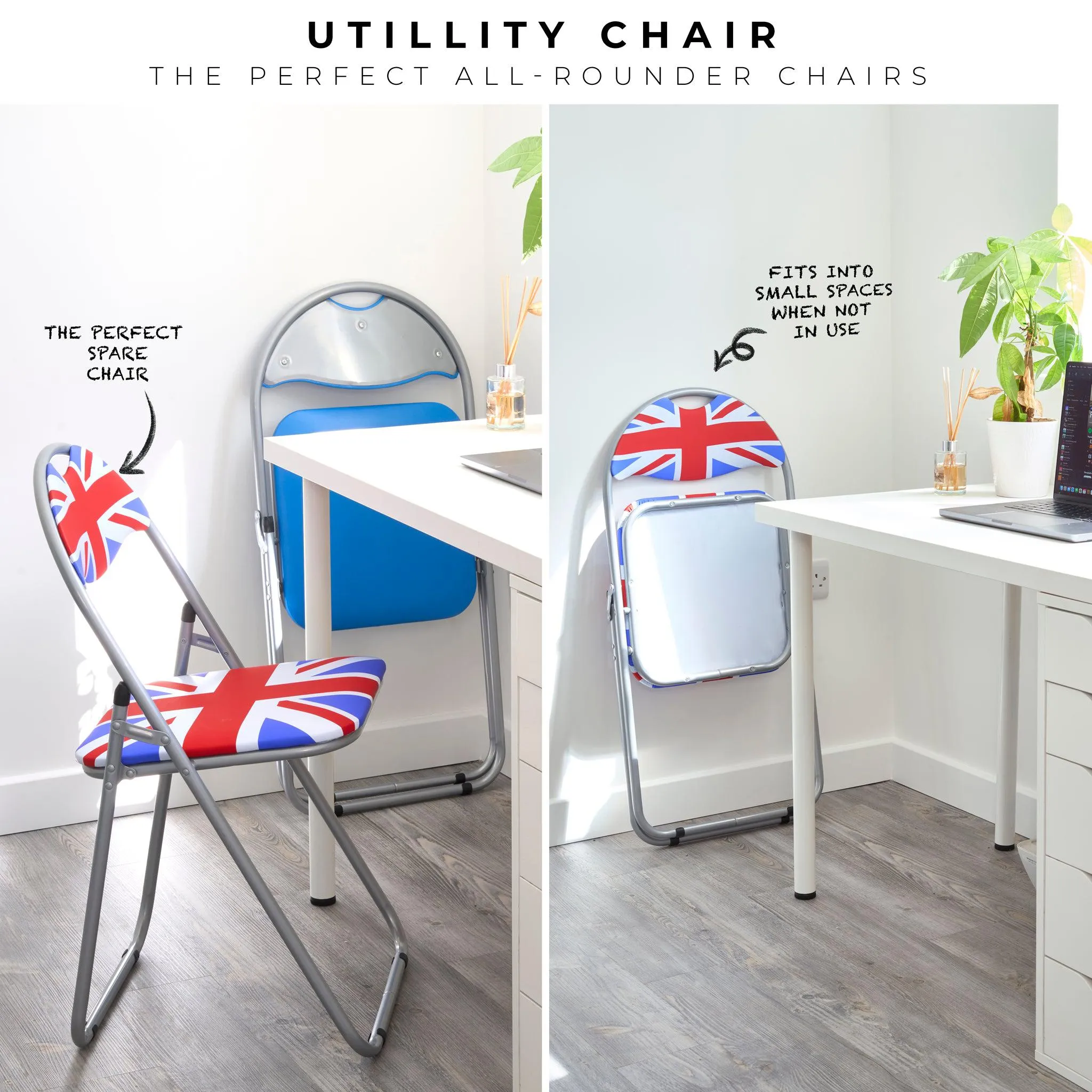 Folding Padded Office Dining Desk Chair - Union Jack