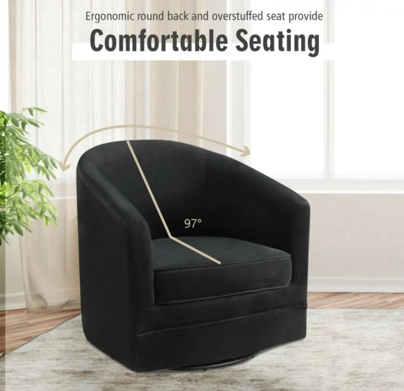 Heavy Duty Modern & Classic Comfortable Accent Chair With 360-Degree Swivel Metal Base For Living Room, Office, Cottage