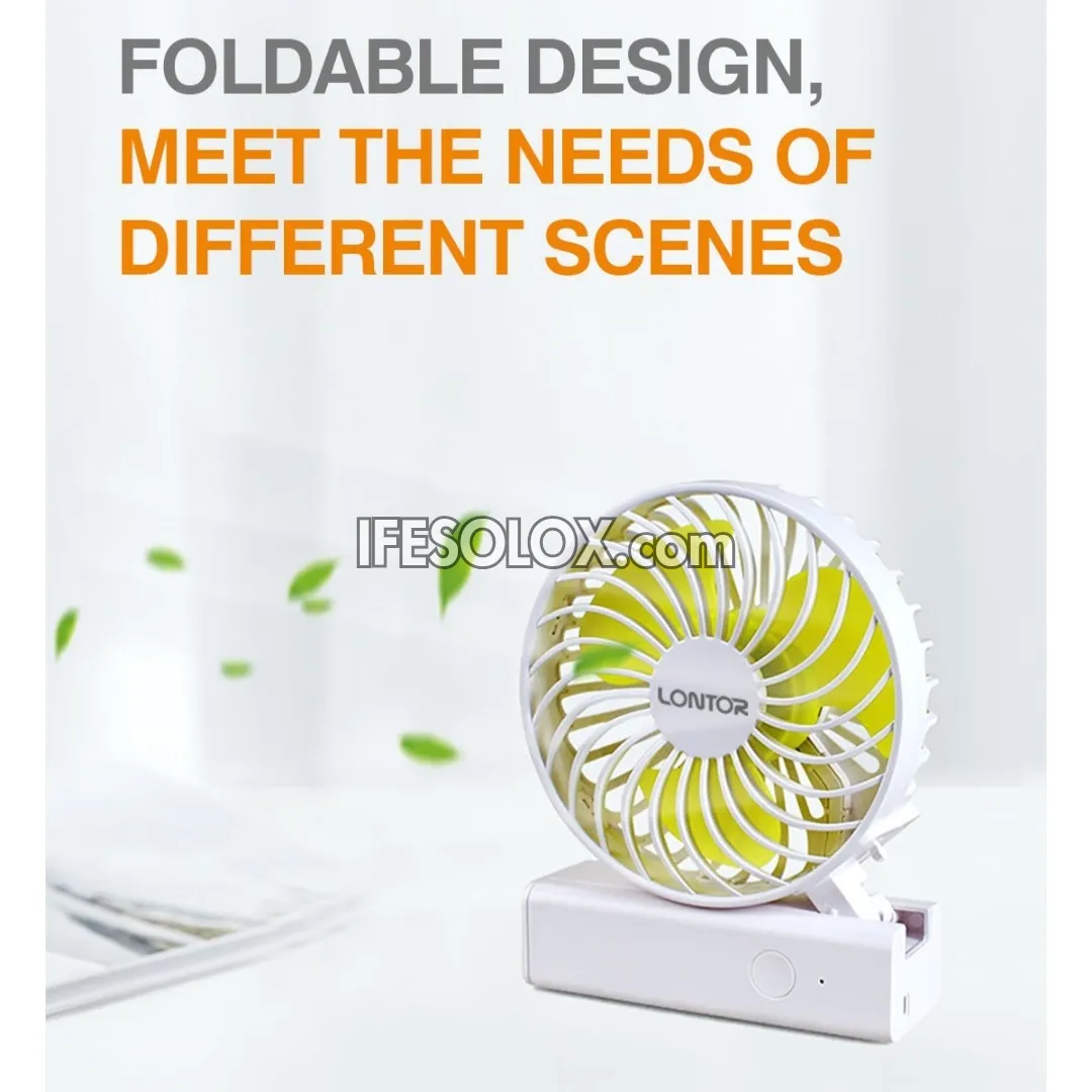 LONTOR 4" Rechargeable Portable Folding Fan with 3-Blades (CTL-CF089-4) - Brand New