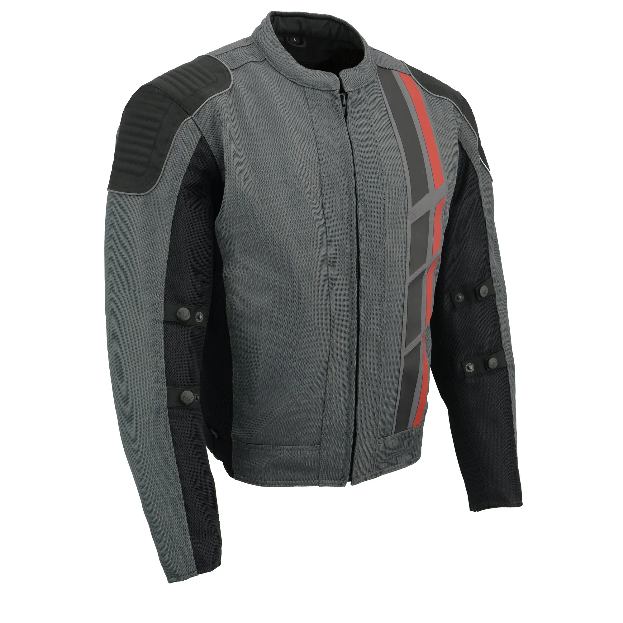 Mens Black & Grey Mesh Armored Racing Jacket w/ Racing Stripes