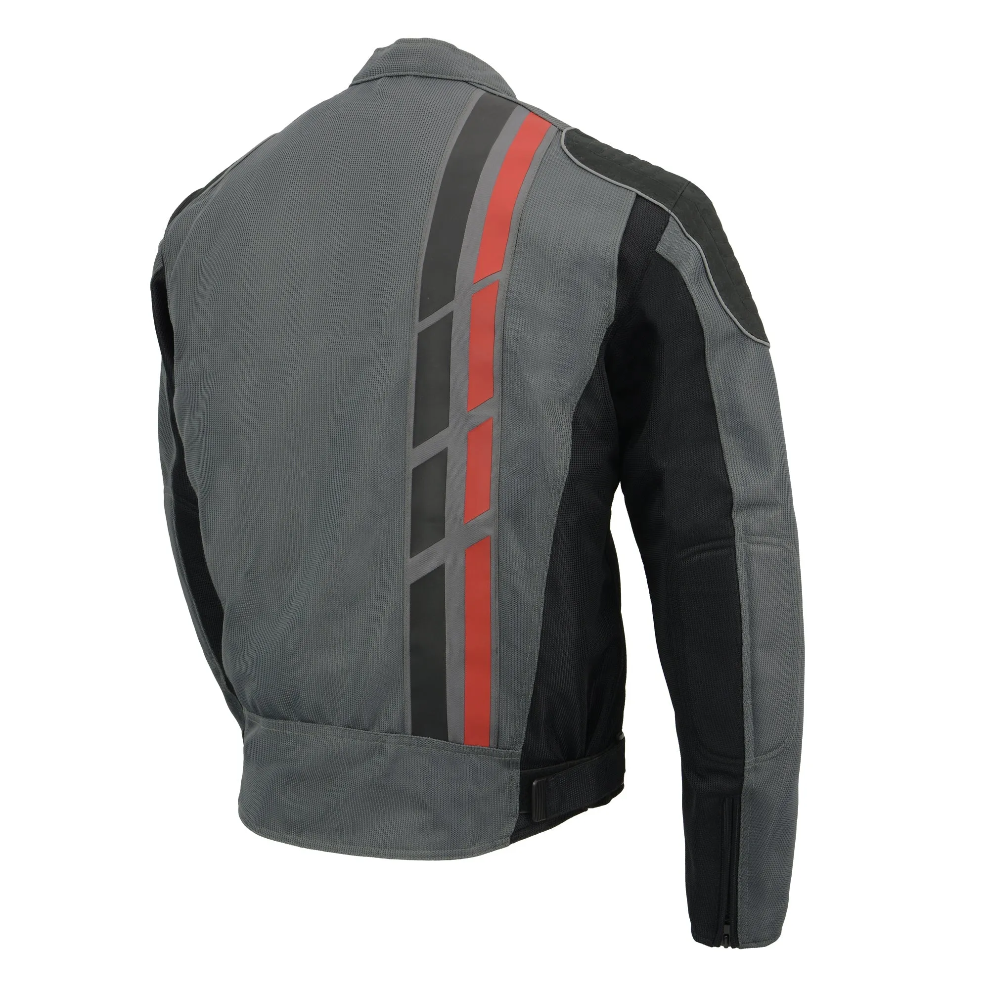 Mens Black & Grey Mesh Armored Racing Jacket w/ Racing Stripes