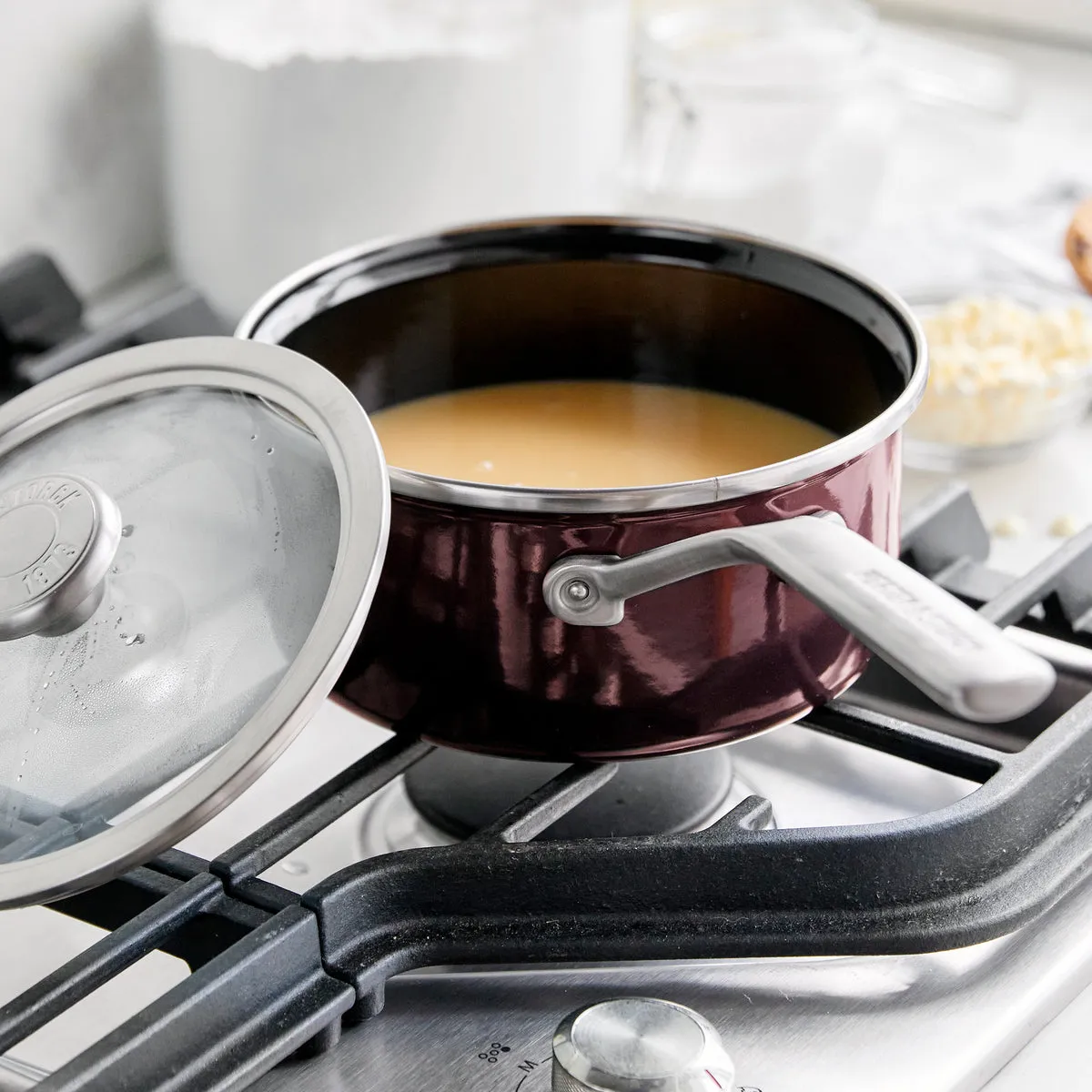 Merten & Storck Steel Core Enameled 2-Quart Saucepan with Lid | Chocolate Truffle