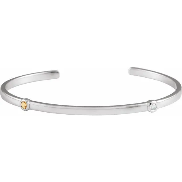 Mother's Family Bezel-Set Cuff Bracelet