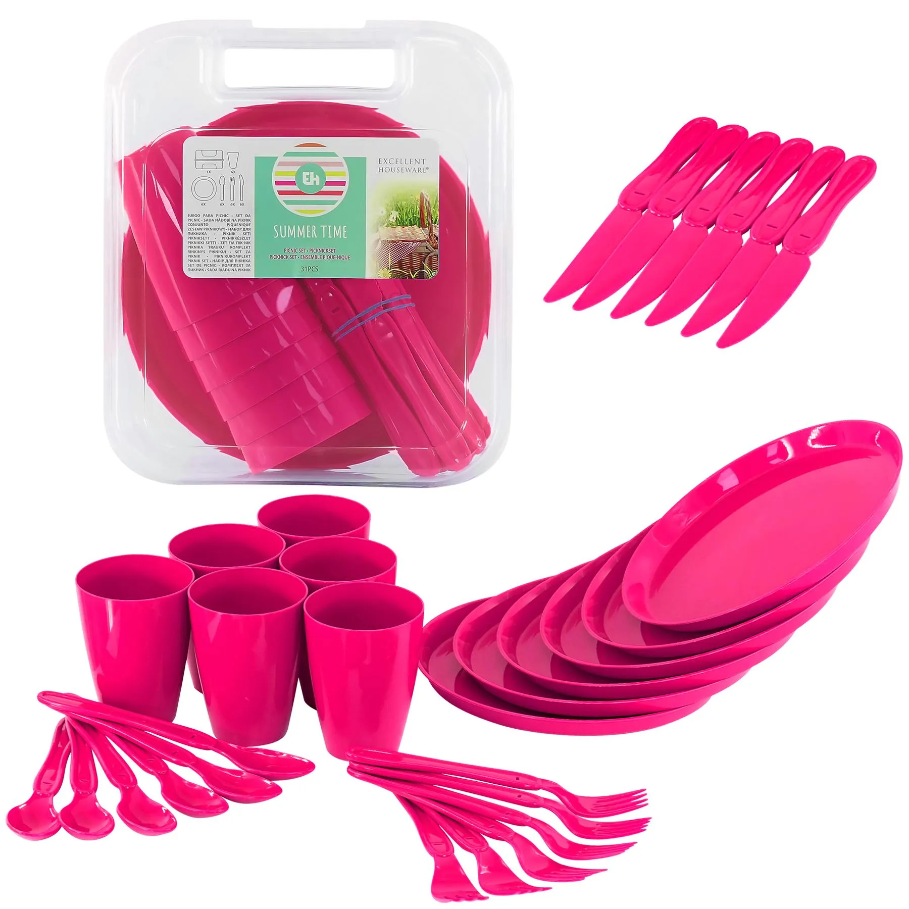 Pink Camping Set For Six 31 Pieces