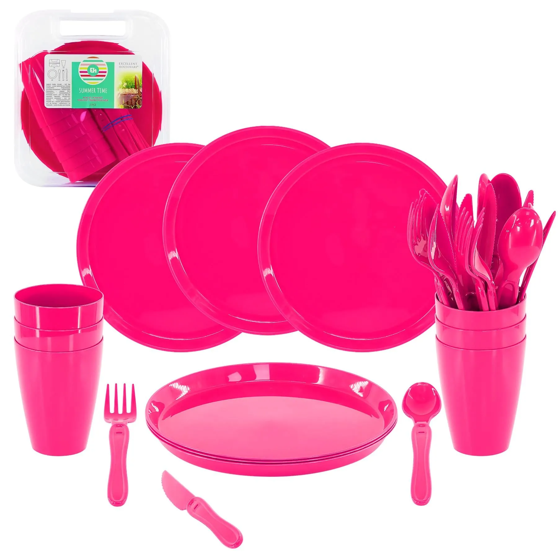 Pink Camping Set For Six 31 Pieces