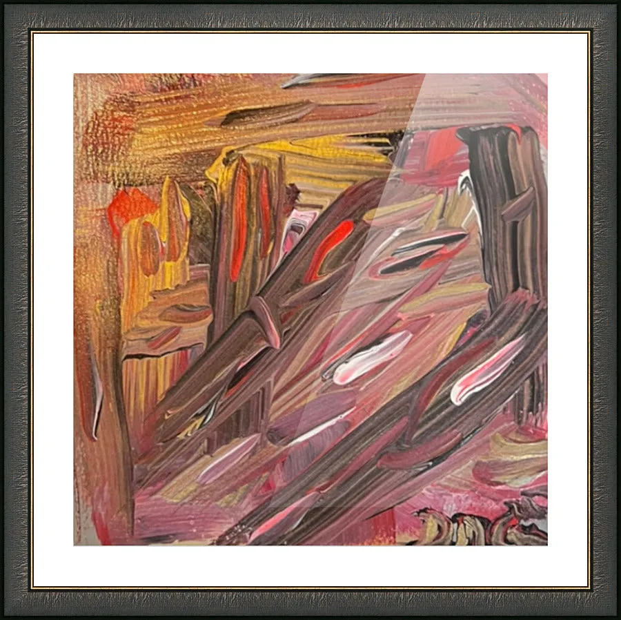 Pink  Red  White Gray and Gold Brushstrokes Original artwork by Deanna Caroon