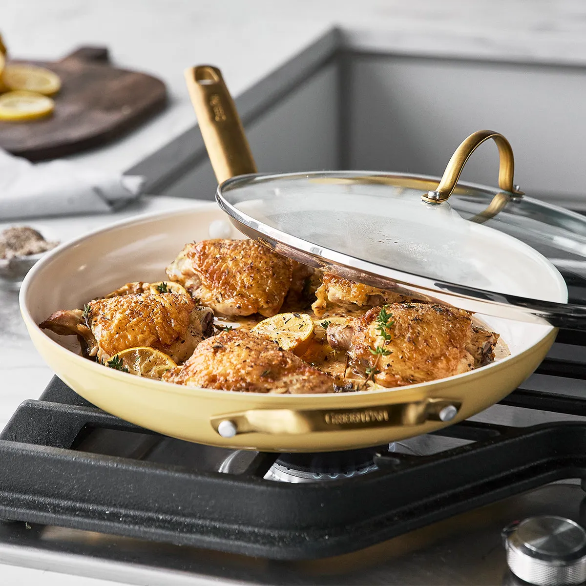 Reserve Ceramic Nonstick 12" Frypan with Helper Handle and Lid | Sunrise