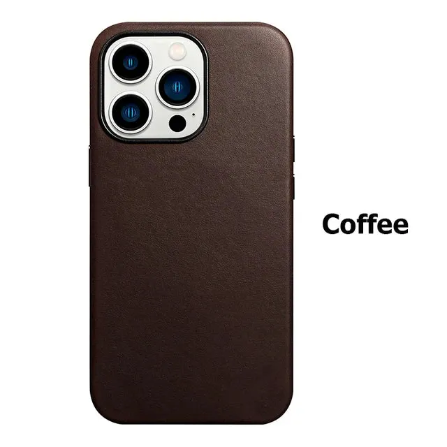 Soft Genuine Leather Case for iPhone 14 Pro Max Quality Business Case for iPhone 15 Pro Max Magnetic Charging Phone Back Cover