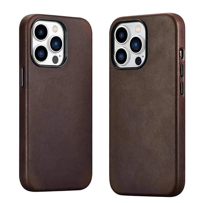 Soft Genuine Leather Case for iPhone 14 Pro Max Quality Business Case for iPhone 15 Pro Max Magnetic Charging Phone Back Cover