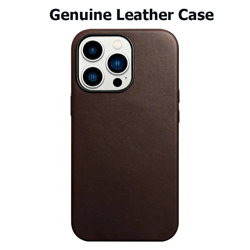 Soft Genuine Leather Case for iPhone 14 Pro Max Quality Business Case for iPhone 15 Pro Max Magnetic Charging Phone Back Cover