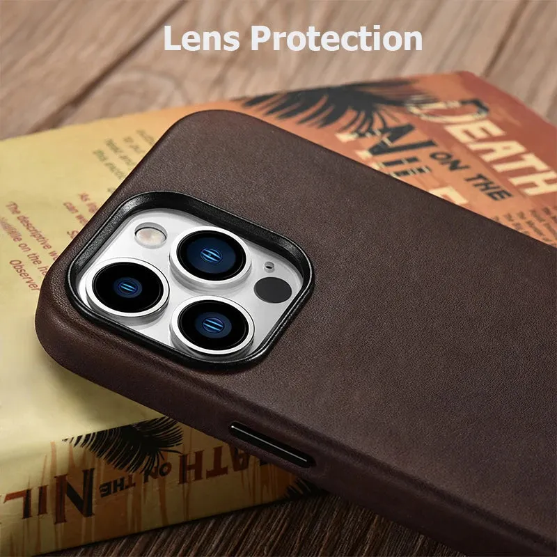 Soft Genuine Leather Case for iPhone 14 Pro Max Quality Business Case for iPhone 15 Pro Max Magnetic Charging Phone Back Cover