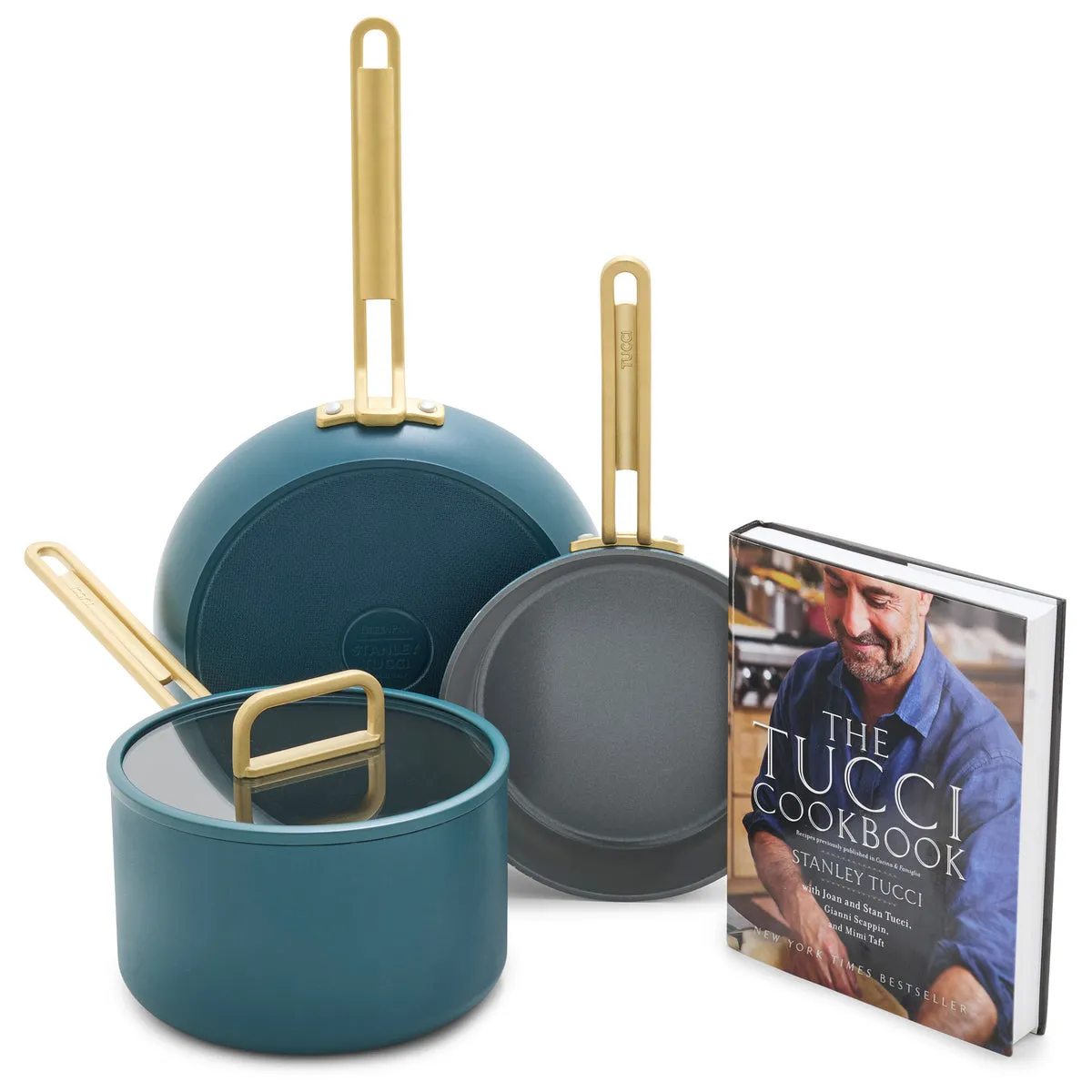 Stanley Tucci™ Ceramic Nonstick 4-Piece Chef Set with The Tucci Cookbook | Venetian Teal